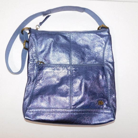 The Sak LUCIA Metallic Blue Leather Crossbody Bag Purse - Picture 1 of 9
